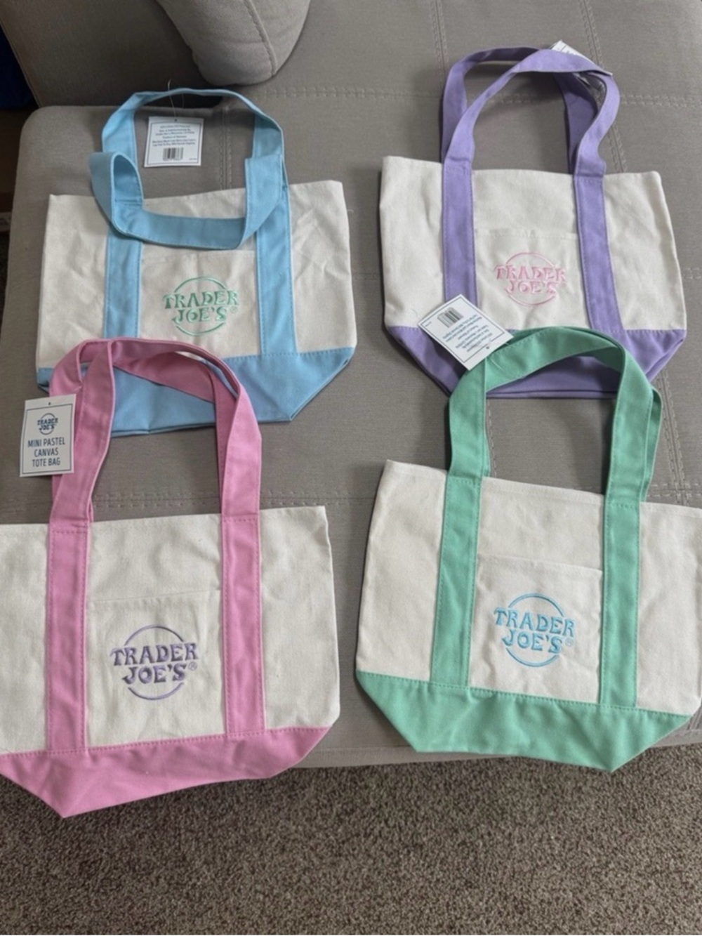 Trader Joe's Canvas Mini Tote - Pastel Blue, Pink, Lavender, Mint